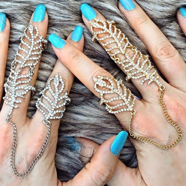 Full Hand Knuckle Rings Crystal Leaf Chain Linked Full Finger Knuckle Ring – Jewel Cult