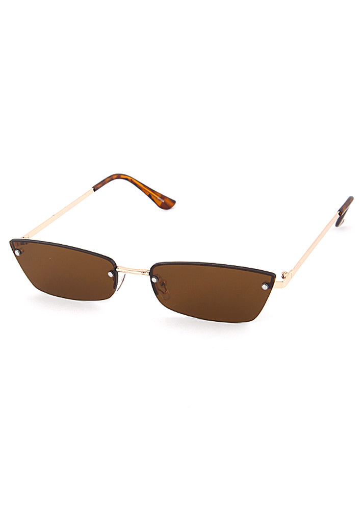 Paris Thin Frame Rimless Sunglasses Brown Gold