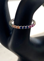 Rainbow Crystal Sterling Silver Band Ring