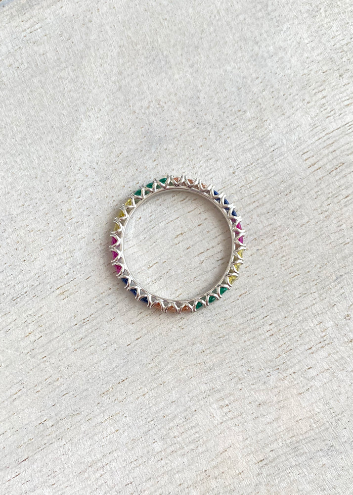 Rainbow Crystal Sterling Silver Band Ring