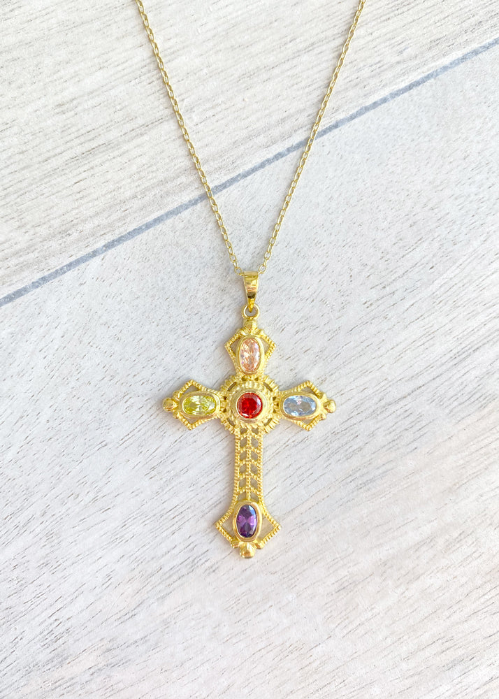 Royals Jeweled Cross Necklace