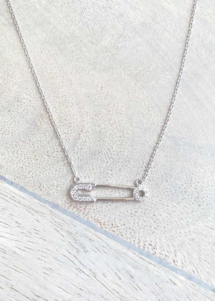 Dainty Safety Pin Sterling Silver Necklace